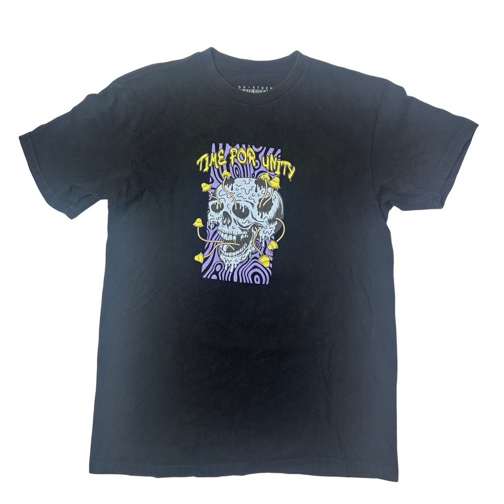 DX-XTREME Time For Unity Graphic T-Shirt – Psychedelic Skull Mushrooms – Black S